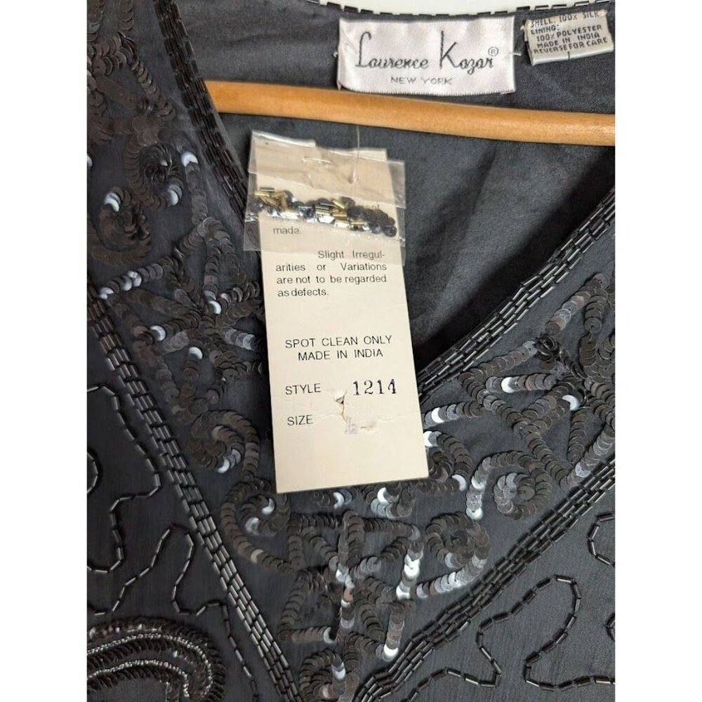 Vintage Laurence Kazar Blouse Large Sequin Beaded Silk Witchy Party Evening NEW - Picture 5 of 11